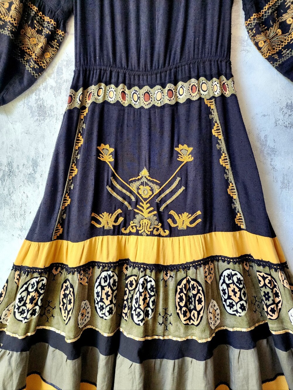 Free People Embroidered maxi Dress Rare Designer Upcycled Cottage Chic - Picture 11 of 13